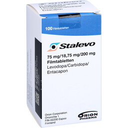 Abbildung: Stalevo 75 mg / 18,75 mg / 200 mg Filmtabletten 100 St, Filmtabletten PZN 06907310