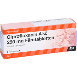 Abbildung: Ciprofloxacin AbZ 250 mg Filmtabletten 6 St, Filmtabletten PZN 06907698
