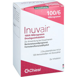 Abbildung: Inuvair 100 / 6 µg 120 Hub Druckgasinhalat 2 St, Inhalat PZN 06926833