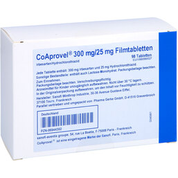 Abbildung: Coaprovel 300 mg / 25 mg Filmtabletten 98 St, Filmtabletten PZN 06944392