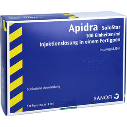 Abbildung: Apidra 100 E / ml Solostar Fertigpen 10X3 ml, Injektionslösung in einem Fertigpen PZN 06945871