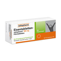 Abbildung: Eisentabletten ratiopharm 100 mg Filmtabletten Filmtabletten, 50 St PZN 06958537