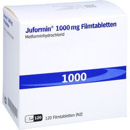 Abbildung: Juformin 1000 mg Filmtabletten 120 St, Filmtabletten PZN 07007146