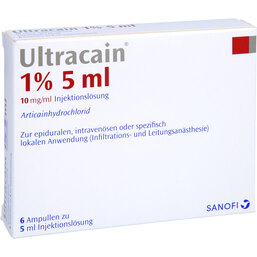 Abbildung: Ultracain 1% Injektionslösung in einer Ampulle 6X5 ml, Injektionslösung PZN 07007442
