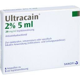 Abbildung: Ultracain 2% Injektionslösung in einer Ampulle 6X5 ml, Injektionslösung PZN 07007459