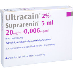 Abbildung: Ultracain 2% Suprarenin 5 ml Injektionslösung i.e.Ampulle 6X5 ml, Injektionslösung PZN 07008080