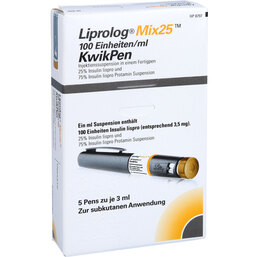 Abbildung: Liprolog Mix 25 100 E / ml Kwikpen Injektionssuspension 5X3 ml, Injektionssuspension PZN 07023168