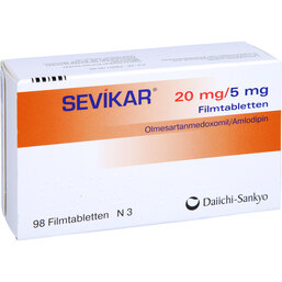 Abbildung: Sevikar 20 mg / 5 mg Filmtabletten 98 St, Filmtabletten PZN 07117745