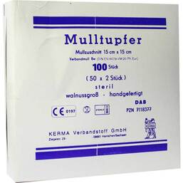 Abbildung: Mulltupfer 15x15cm walnussgroß steril 50X2 St, Tupfer PZN 07118377