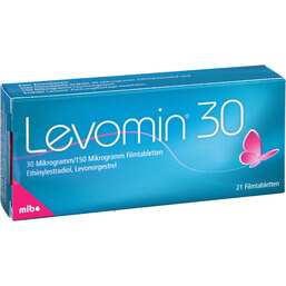 Abbildung: Levomin 30 30 Mikrogramm / 150 Mikrogramm Filmtabletten 21 St, Filmtabletten PZN 07125070