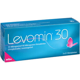Abbildung: Levomin 30 30 Mikrogramm / 150 Mikrogramm Filmtabletten 3X21 St, Filmtabletten PZN 07125087