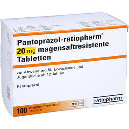 Abbildung: Pantoprazol ratiopharm 20 mg magensaftresistent Tabletten 100 St, Tabletten magensaftresistent PZN 07189704