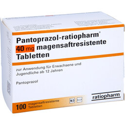 Abbildung: Pantoprazol ratiopharm 40 mg magensaftresistent Tabletten 100 St, Tabletten magensaftresistent PZN 07189762