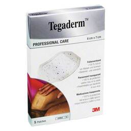 Abbildung: Tegaderm 3M Film 6x7cm 1624NP 5 St, Pflaster PZN 07194898