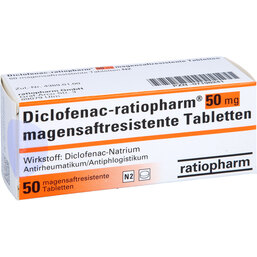 Abbildung: Diclofenac ratiopharm 50 mg 50 St, Tabletten magensaftresistent PZN 07198241