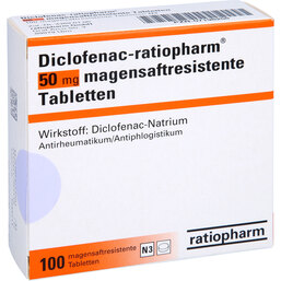 Abbildung: Diclofenac ratiopharm 50 mg 100 St, Tabletten magensaftresistent PZN 07198258