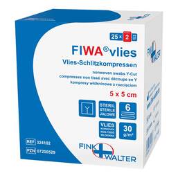 Abbildung: Vlies-Schlitzkompressen 5x5 cm steril 6fach 25X2 St, Kompressen PZN 07200529