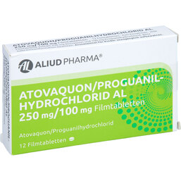 Abbildung: Atovaquon / Proguanil-HCL AL 250mg / 100mg 12 St, Filmtabletten PZN 07201747