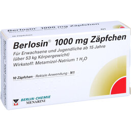 Abbildung: Berlosin 1000 mg Suppositorien 10 St, Suppositorien PZN 07210516