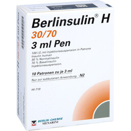 Abbildung: Berlinsulin H 30 / 70 Pen Injektionssuspension 10X3 ml, Injektionssuspension PZN 07221336