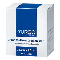 Abbildung: Urgo Mullkompressen 7,5x7,5 cm steril 25X2 St, Kompressen PZN 07237857