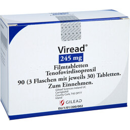 Abbildung: Viread 245 mg Filmtabletten 3X30 St, Filmtabletten PZN 07240546
