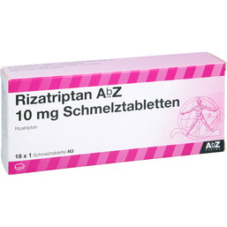 Abbildung: Rizatriptan AbZ 10 mg Schmelztabletten 18 St, Schmelztabletten PZN 07245472