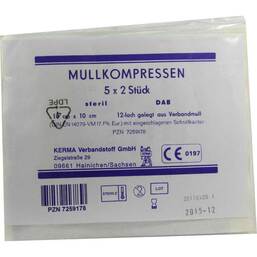 Abbildung: Mullkompressen 10x10 cm steril 12-fach BW 5X2 St, Kompressen PZN 07259178