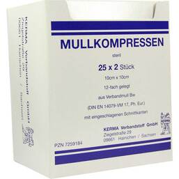 Abbildung: Mullkompressen 10x10 cm steril 12-fach BW 25X2 St, Kompressen PZN 07259184