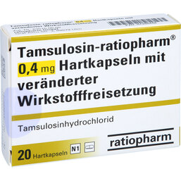 Abbildung: Tamsulosin ratiop.0,4mg Hartk.mit verä.Wst.-Frs. 20 St, Hartkapseln mit veränderter Wirkstofffreisetzung PZN 07260448
