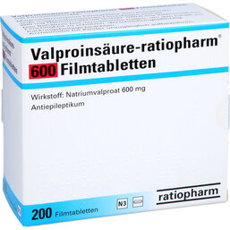 Abbildung: Valproinsäure Ratiopharm 600 magensaftresistent Filmtabletten 200 St, Filmtabletten magensaftresistent PZN 07260738