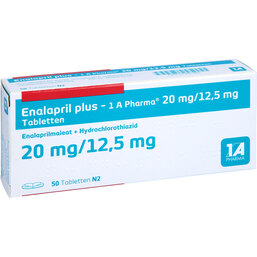 Abbildung: Enalapril plus 20 / 12,5 mg 1A Pharma Tabletten 50 St, Tabletten PZN 07300780