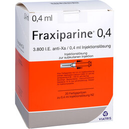 Abbildung: Fraxiparine 0,4 ml Injektionslösung in einer Fertigspritze 20X0.4 ml, Injektionslösung PZN 07301578