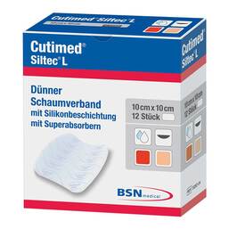 Abbildung: Cutimed Siltec L Schaumverband 10x10 cm dü.san.haf. 12 St, Kompressen PZN 07341448