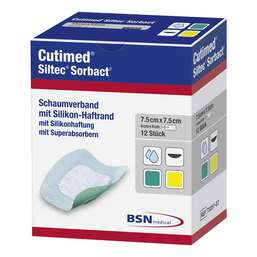 Abbildung: Cutimed Siltec Sorbact PU-Verband 7,5x7,5 cm 12 St, Kompressen PZN 07342672