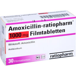 Abbildung: Amoxicillin Ratiopharm 1000 mg Filmtabletten 30 St, Filmtabletten PZN 07356272