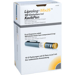 Abbildung: Liprolog Mix 25 100 E / ml Kwikpen Injektionssuspension 10X3 ml, Injektionssuspension PZN 07359750