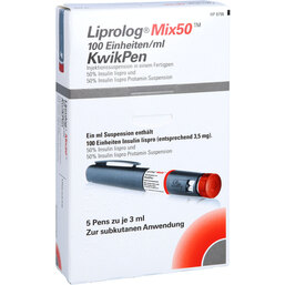 Abbildung: Liprolog Mix 50 100 E / ml Kwikpen Injektionssuspension 5X3 ml, Injektionssuspension PZN 07359773