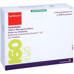 Abbildung: Symbicort Turbuhaler 160 / 4,5 µg / Dosis 120 ED 3 St, Inhalationspulver PZN 07371515