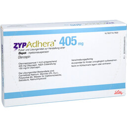 Abbildung: Zypadhera 405 mg Pulver + Lösung z.Her.e.Depot-Injektionssuspension 1 P, Trockensubstanz mit Lösun PZN 07373336