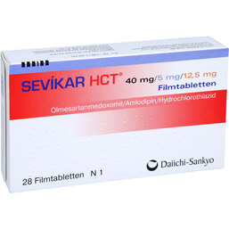 Abbildung: Sevikar HCT 40mg / 5mg / 12,5mg Filmtabletten 28 St, Filmtabletten PZN 07379451