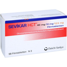 Abbildung: Sevikar HCT 40mg / 10mg / 12,5mg Filmtabletten 98 St, Filmtabletten PZN 07379623