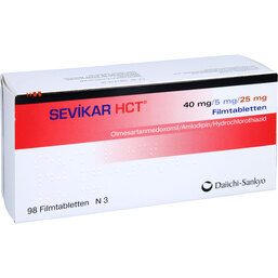 Abbildung: Sevikar HCT 40mg / 5mg / 25mg Filmtabletten 98 St, Filmtabletten PZN 07379801
