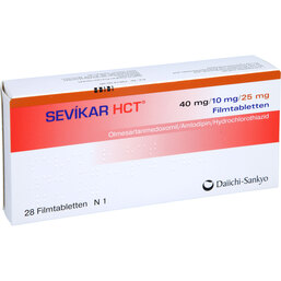 Abbildung: Sevikar HCT 40mg / 10mg / 25mg Filmtabletten 28 St, Filmtabletten PZN 07379971