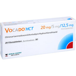 Abbildung: Vocado HCT 20 mg / 5 mg / 12,5 mg Filmtabletten 28 St, Filmtabletten PZN 07381778