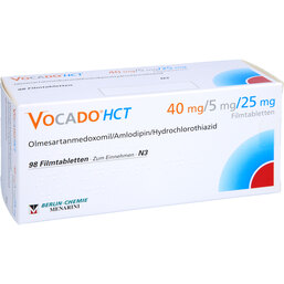 Abbildung: Vocado HCT 40 mg / 5 mg / 25 mg Filmtabletten 98 St, Filmtabletten PZN 07381979