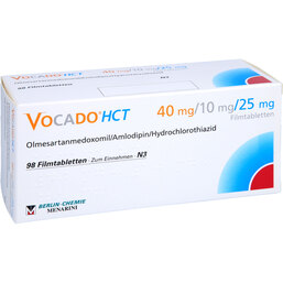 Abbildung: Vocado HCT 40 mg / 10 mg / 25 mg Filmtabletten 98 St, Filmtabletten PZN 07382111