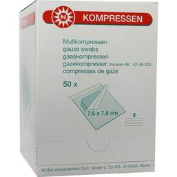 Abbildung: Mullkompressen 7,5x7,5cm 8-f Kompressen, 50X2 St PZN 07385730