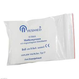 Abbildung: Mullkompressen ES 5x5 cm unsteril 8-fach 10 St, Kompressen PZN 07388993