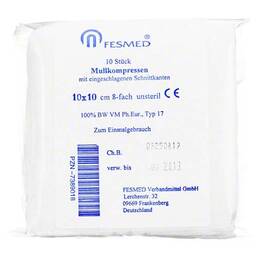 Abbildung: Mullkompressen ES 10x10 cm unsteril 8-fach Kompressen, 10 St PZN 07389018